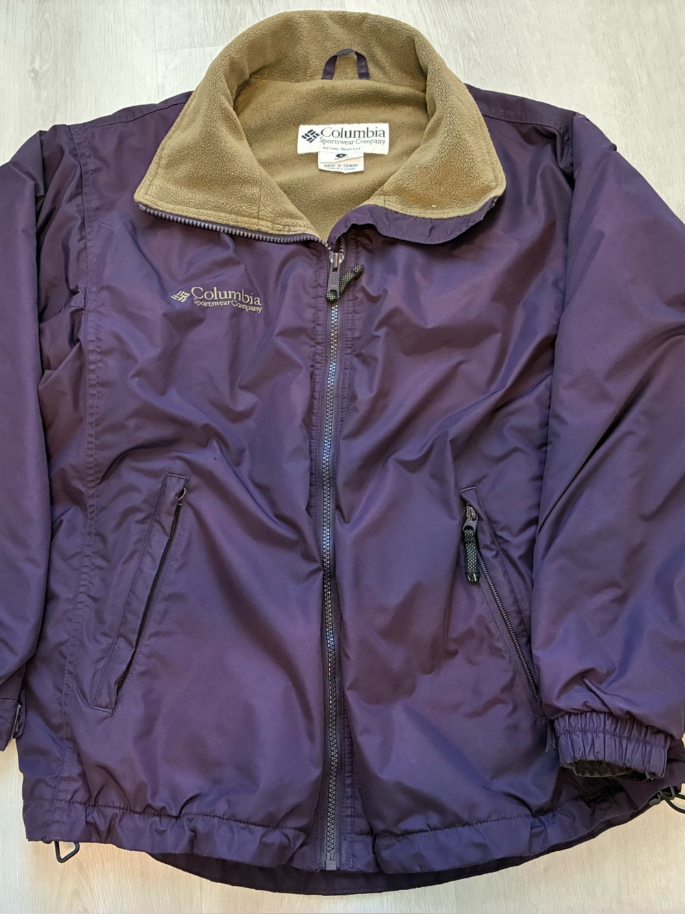 Columbia Women's Fleece Jacket in Tan with Purple Trim